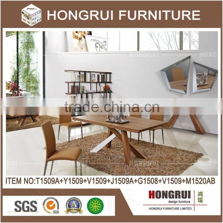 new model luxury dining table / dining room tables and chairs /mdf with walnut veneer top dining table set