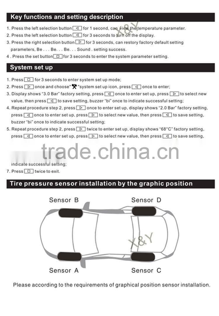 LCD tpms with external tpms sensor flat tyre sensor diy sensor XY-TPMS401E
