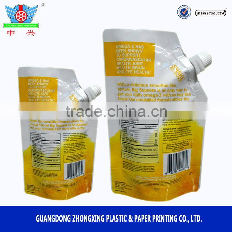 Custom stand up spout bag for fruit juice packaging bag