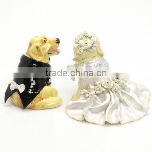 Custom Cheap Ceramic Golden Dog Wedding Cake Toppers