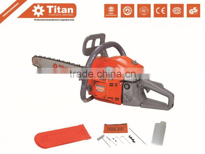 gasoline chain saw 45cc, petrol chain saw, 2 stroke, air-cooled, 3 teeth blade, nylon spool, CE,MD certificate