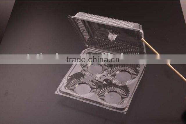 4-compartment disposable plastic box for cake, egg tart container