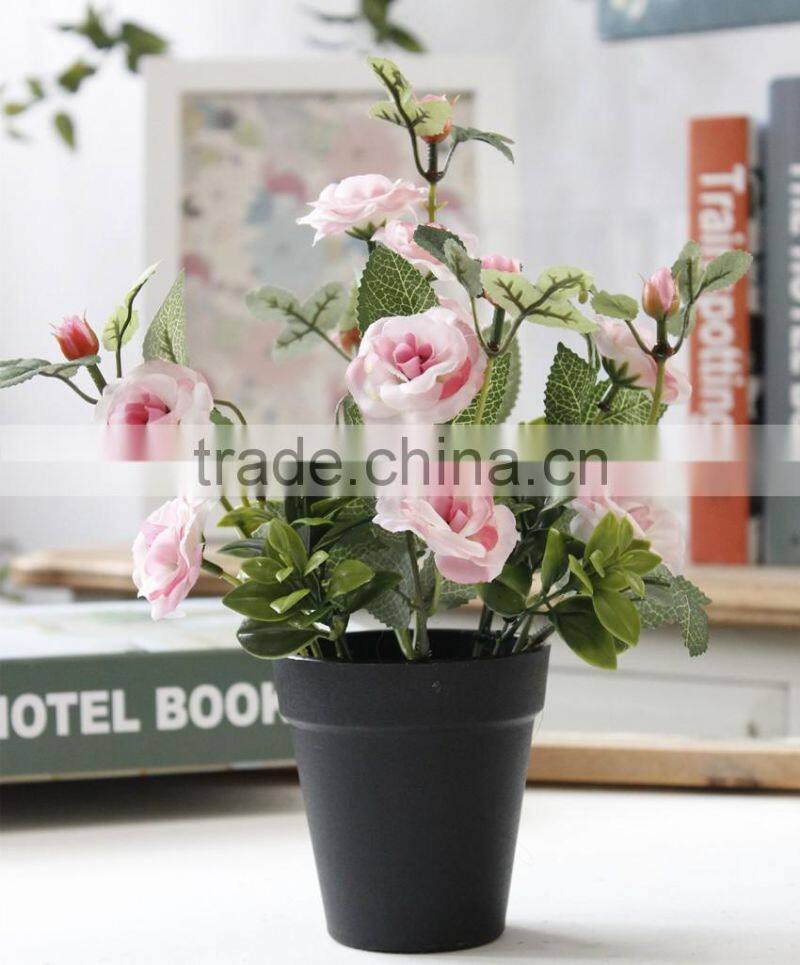 Home wedding decoration artificial silk roses small potted bonsai
