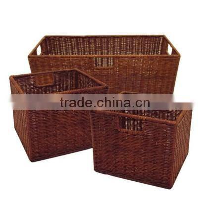 Walnut finish rattan laundry basket wholesale