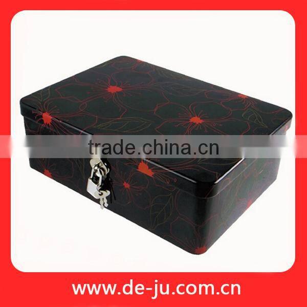 Classic Picture Printing Rectangular Lockable Box Tin