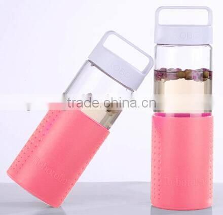 Supply Creative fashion Portable lead-free glass bottle / silicone sports cup (450ml)