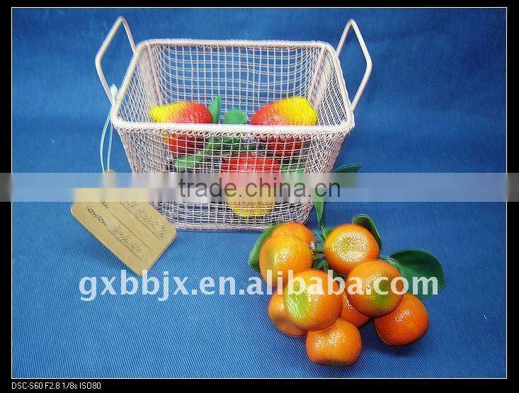 Pink rectangle storage wire basket for plants with ear handle