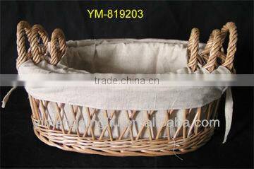 2016 Chinese popular S/4 canvas lined willow storage basket with flax lining