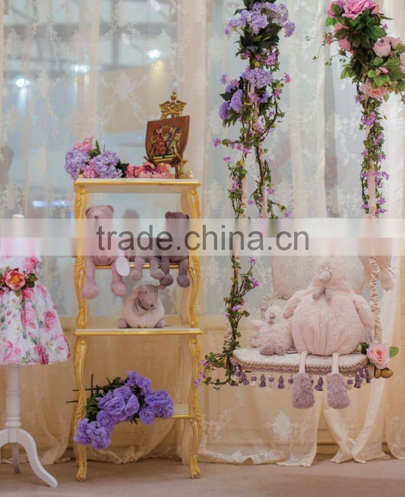 BISINI royal kids wooden toy storage shelf, all golden luxury children decorative wooden display shelf - BF07-70344