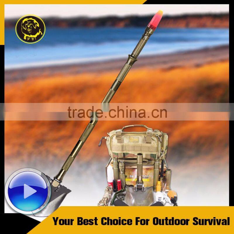 Hi-carbon Steel Stainless Outdoor Camping&Hiking Folding Survival Shovel With Firestarter&Bottleopener&Whistle