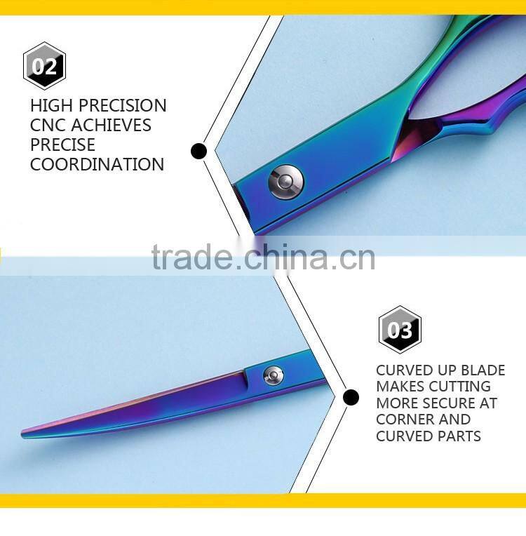 CS-65JQ 6.5inch rainbow color downward curved ergonomic handle pet grooming professional hair cutting scissors