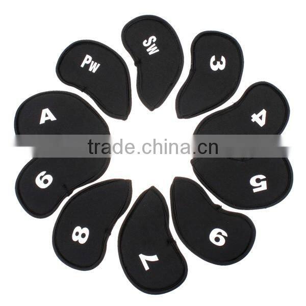 Black 10pcs/set Golf Club Iron Putter Head Cover HeadCovers Protect Set Neoprene