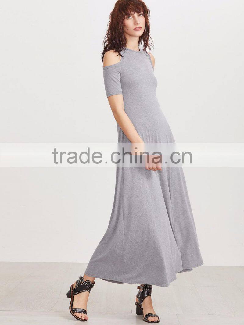 New Model Heather Grey Open Shoulder A Line Women Long Dress