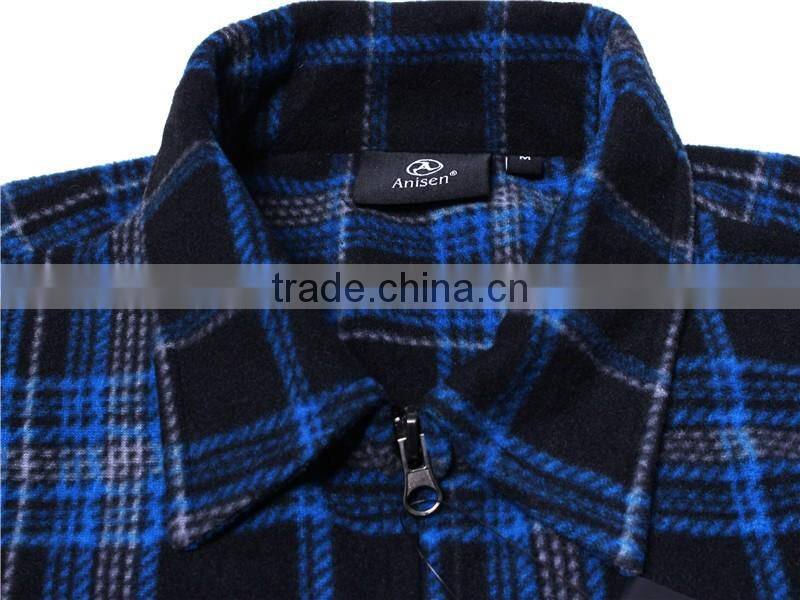 2016 hot sale oem service menprinting plaids long style polar fleece jacket