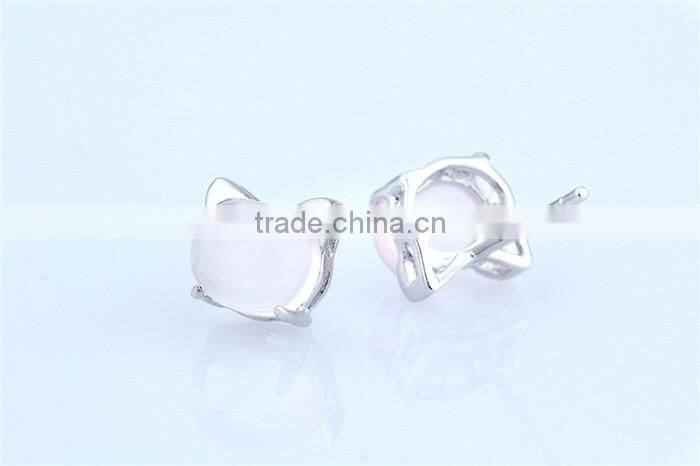 Oxidized Rose Quartz Silver lovely cat stud earring women earring jewelry cat jewelry