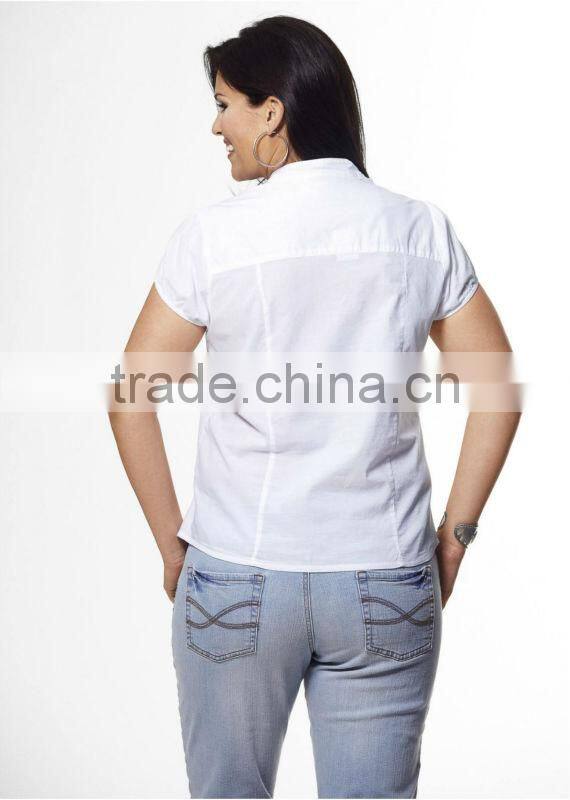 ladies plus size blouse short sleeve cotton blouse