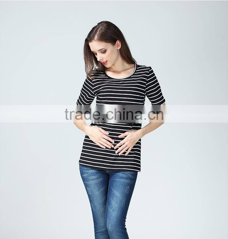 Summer wholesale maternity T-shirts for pregnant women cotton breathable nursing tops outdoor breastfeeding clothing