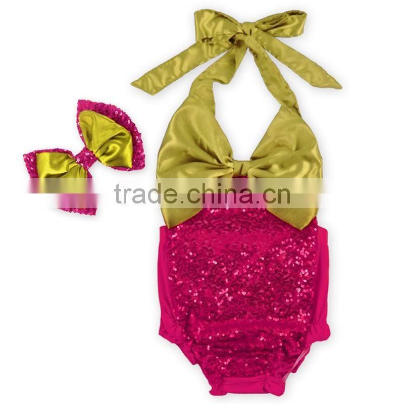 OEM Manufacturer Boutique Baby Swimwear Kids Sequins Beachwear with Headband