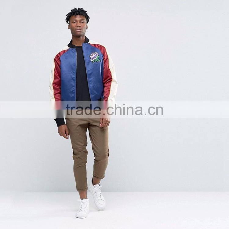 Amazing Quality OEM white red denim combination bomber jacket