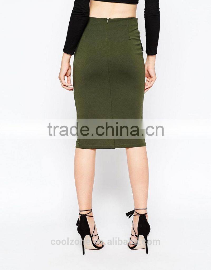 High waist long skirt with pocket front split pencil skirt