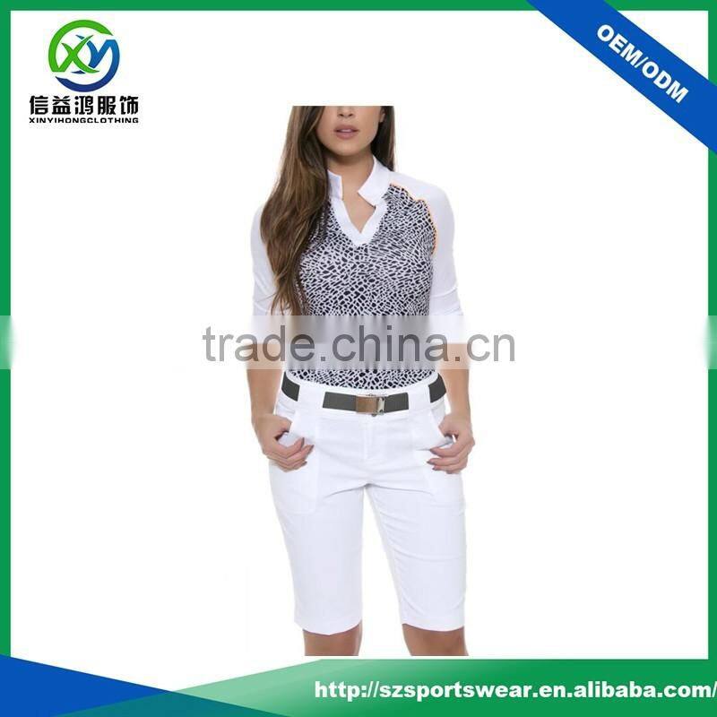 OEM White Color Long Sleeve Sublimation Printing V-neck Women Golf Sweatshirt