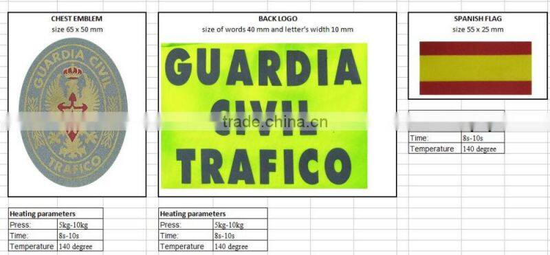 Relfective logo reflective letters reflective words be heated on polo shirt for Spain market