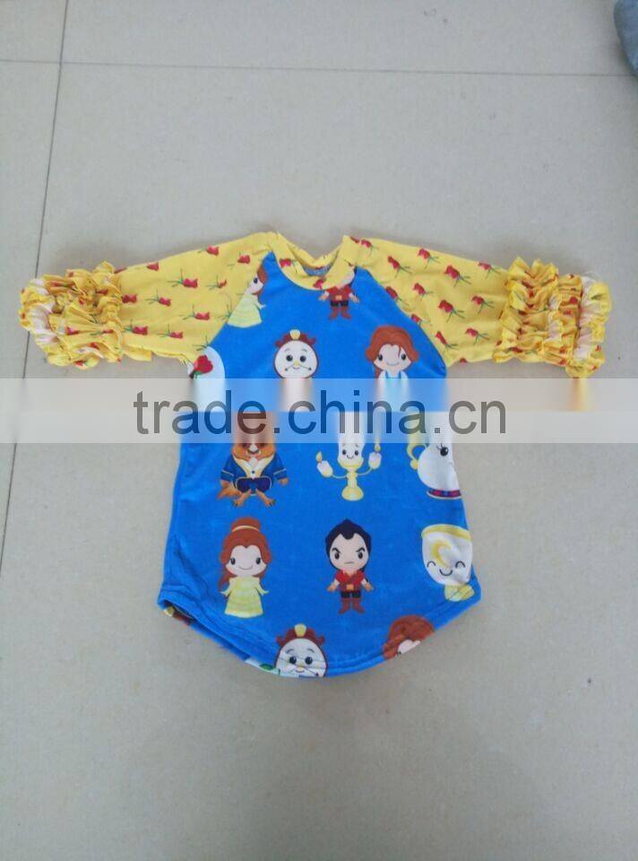 2017 Autumn Wholesale Children's Boutique T-shirt Baby Girls Cute Cartoon Princess Pattern Icing Sleeves Raglan