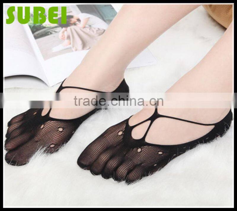 Women summer thin five finger silk boat socks ,lady invisible low cut out toe socks