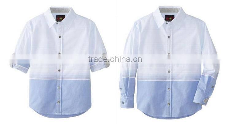 Boys Shirt Slim Fit Ombre Horizontal Stripe Long Sleeve Roll up Kid Shirt