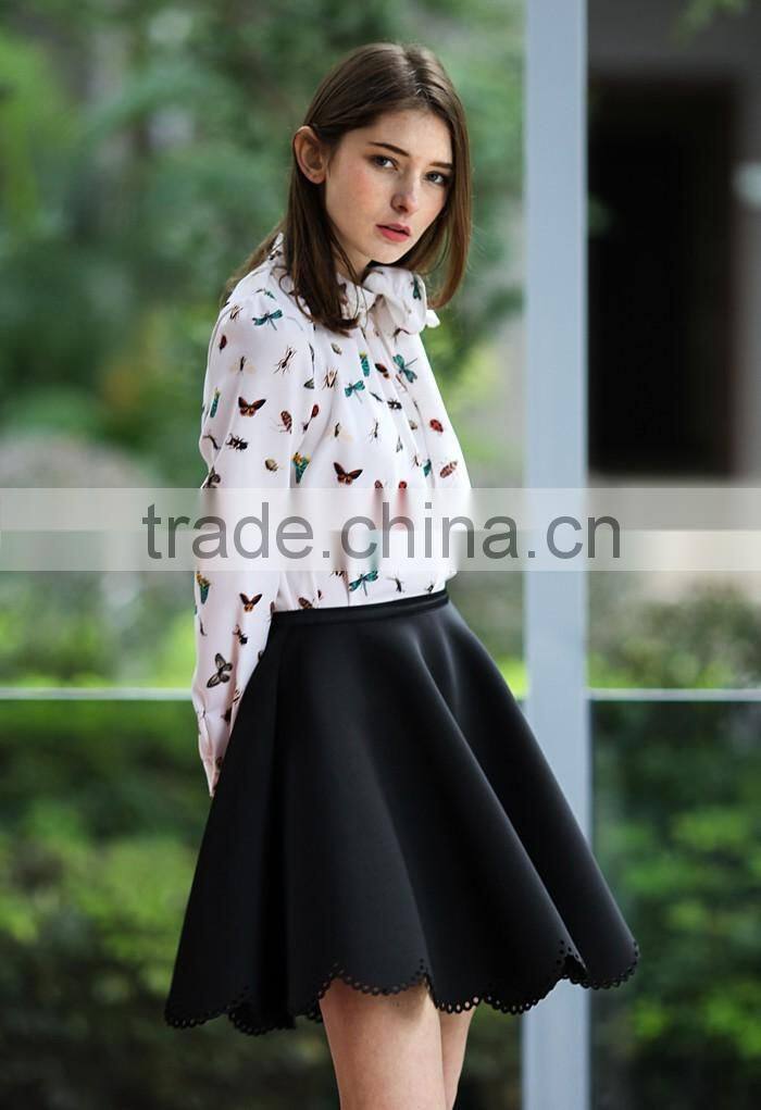 2016 Guangzhou Shandao Supplier Summer High Fashion Hot Selling Casual Short A Line Ruffle Black Cotton Skirt For Women