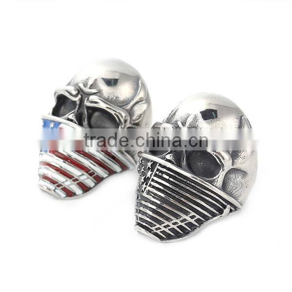 Titanium Steel Unadjustable Rings Antique Silver Multicolor Enamel Skull National Flag