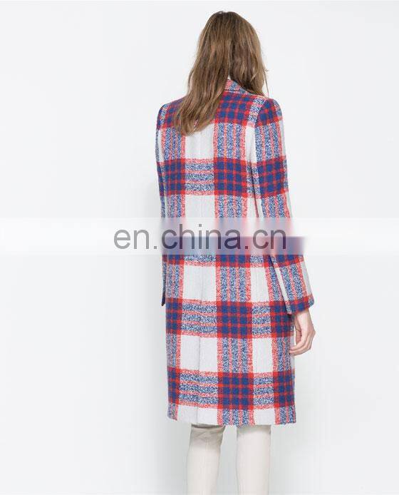 2013Hot sale fashion catchy style light gingham prited midi pattern ladies winter coats