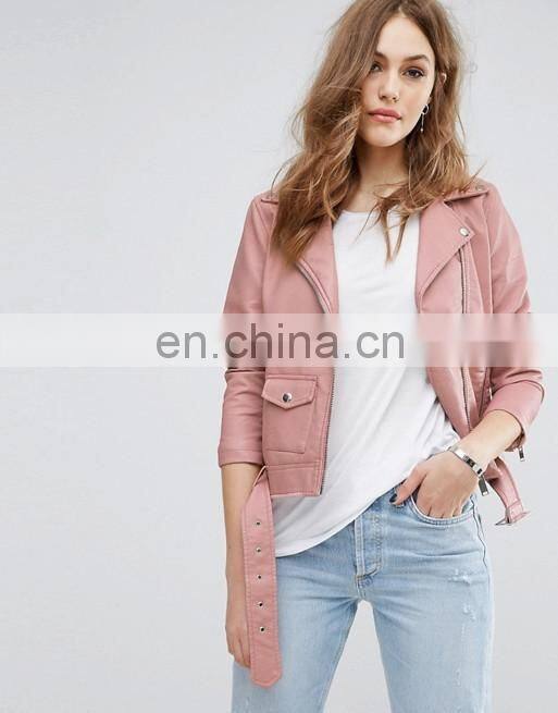 High quality fashion long sleeve zipper latest design women PU leather jacket