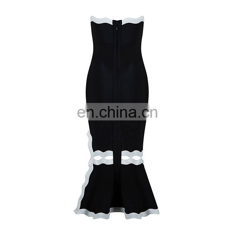 Amigo 2017 christmas tube party dresses Black and white hollow out vent Barelegged Mermaid bandage dress for women