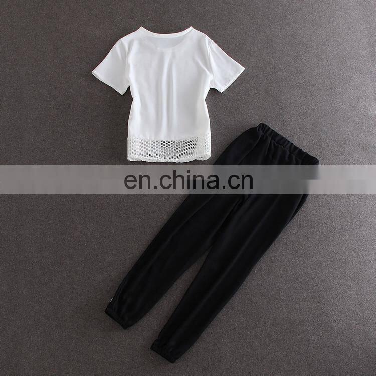 2015 new white top and long pants hot sell two piece set