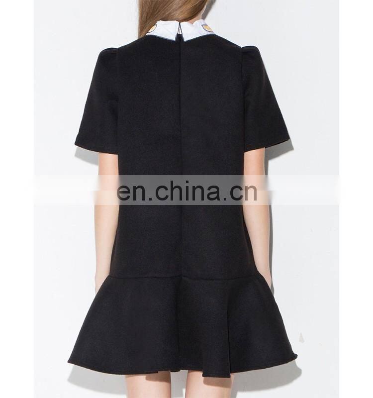 2016 hot selling popular Bird collar black peplum dress fashionable mature women wear