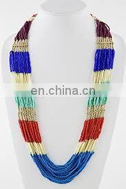 Red Seedbed and Brass beads multi layer Necklace