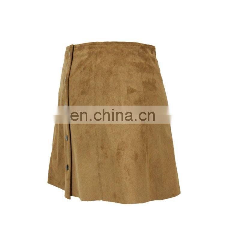 American Hippie Stylelish Button Down Through Short A-Line Mini Suede Skirt