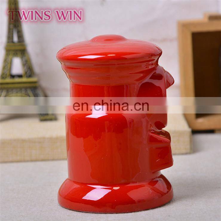 China factory supply bulk promotional gift for kids Red fashion trumpet barrel ceramic piggy bank small size money saving box