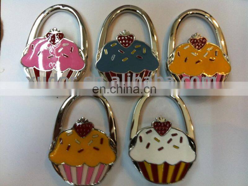 Enamel Cute Strawberry Cake Shaped Metal Folding Bag Purse Hook Handbag Hanger Holder