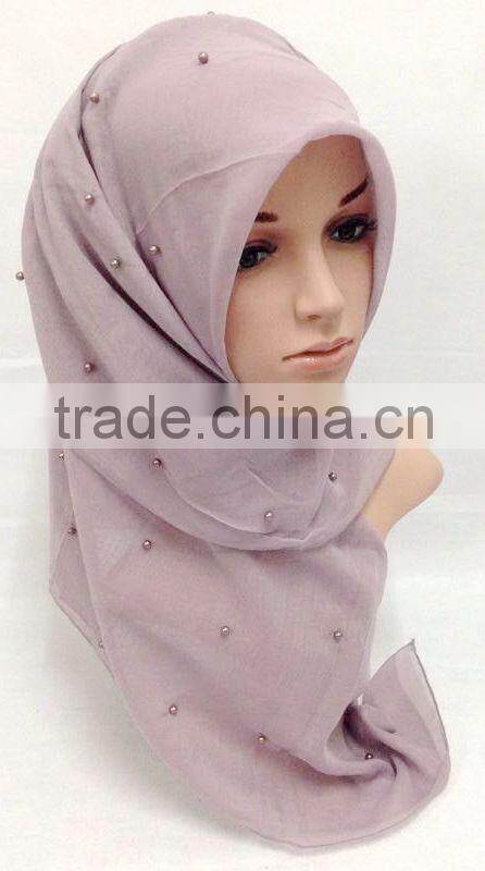 SJ007 New voile pearl 110*110cm muslim square scarf
