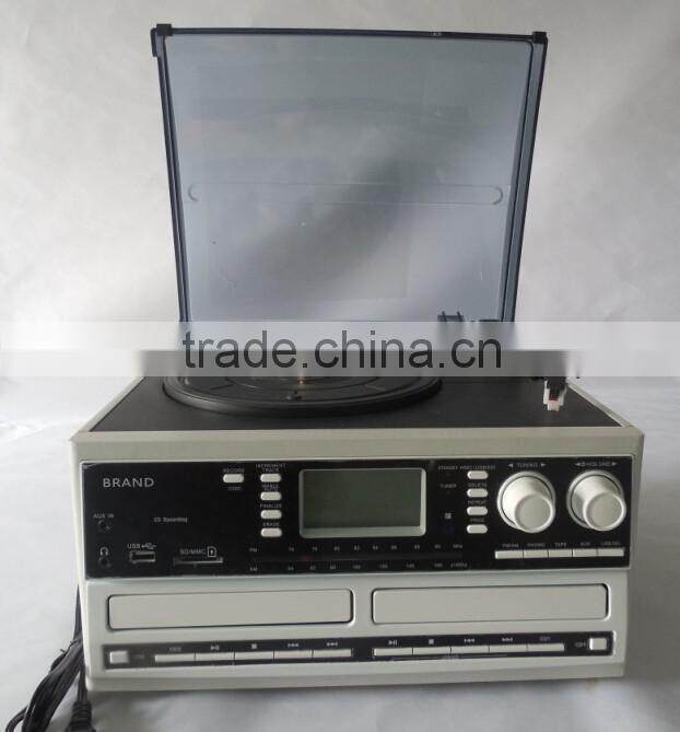 Double CD turntable player,encoding vinyl player,CD recording turntable with cassette and radio