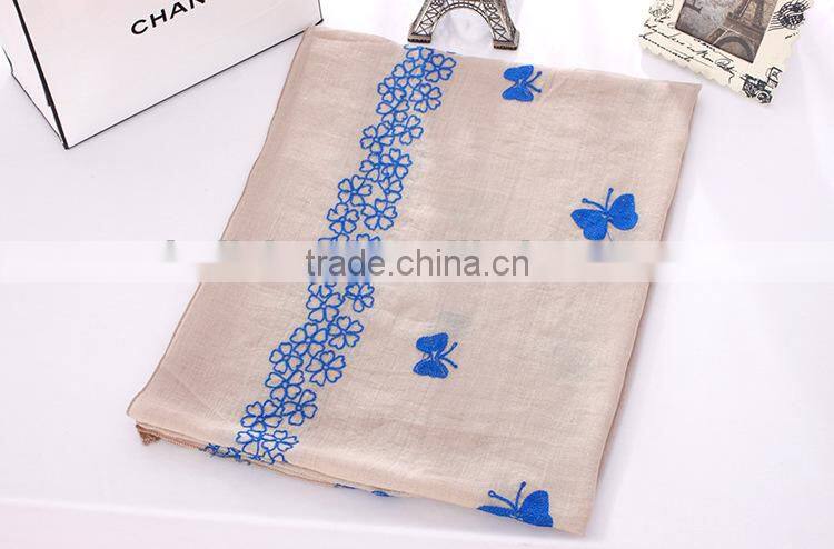 New Design Butterfly Embroidery Cotton Fashion Ladies Scarf