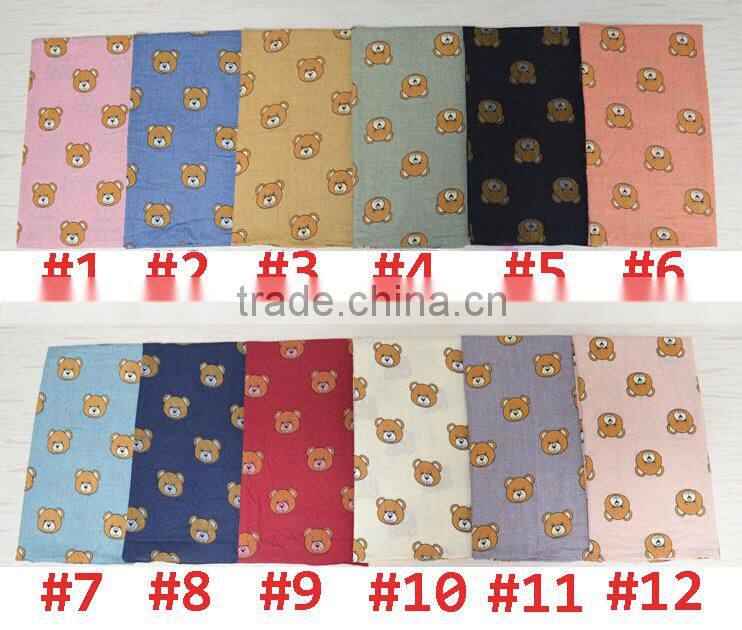 New Design Little Bear Printed Cotton Lady Fashion Scarf