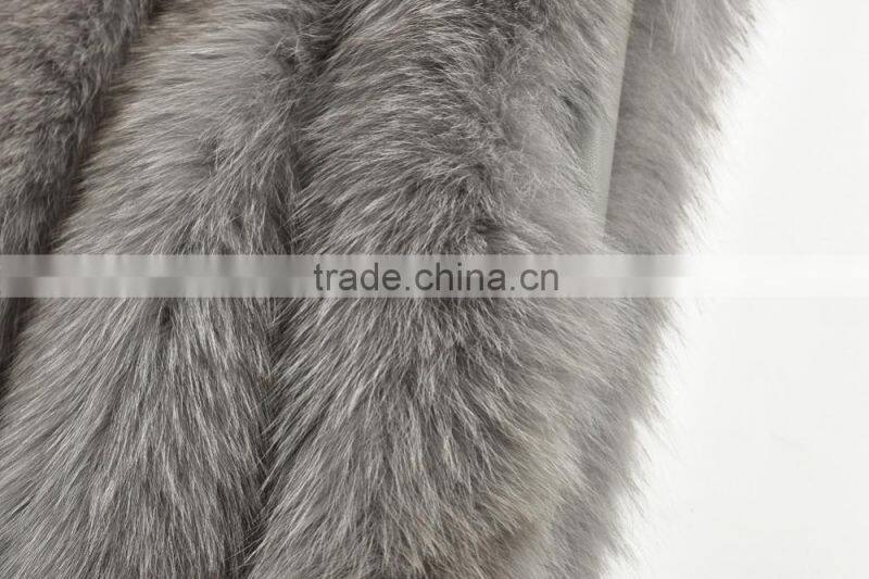New Arrival Long Style 2015 Luxurious Whole Hide Big Bar Real White Fox Fur Vest With Trimming