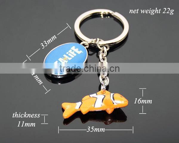 3D Mini Clownfish Shaped Customized Printing Logo Color Painting Metal Fish Keychain