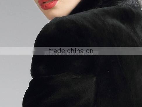 rex14052 sheeted rex rabbit fur coat mink collar cuffs stand collar