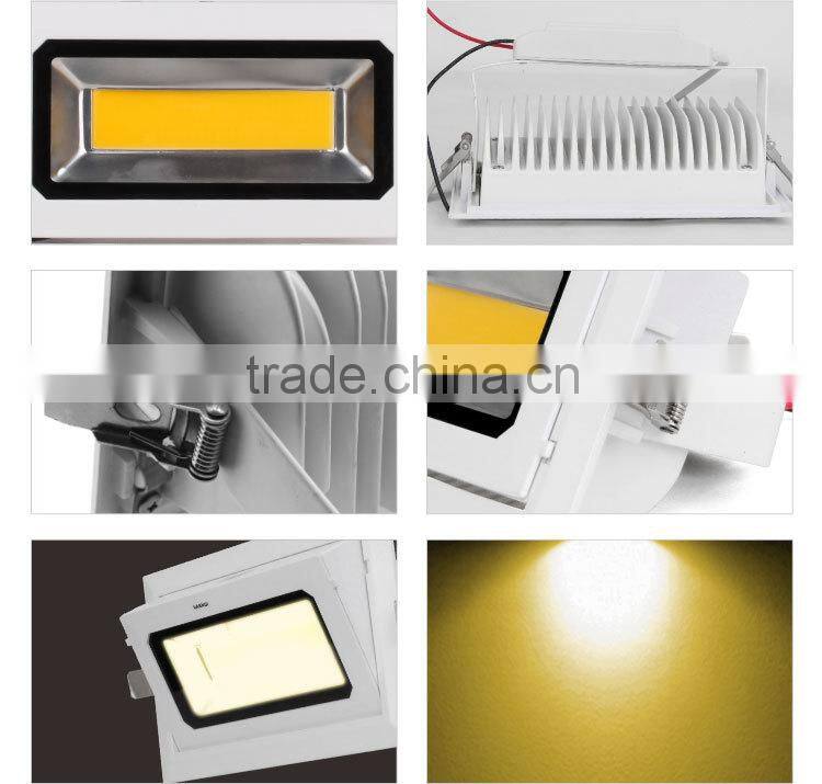 Square LED Downlight COB chip rotatalbe high lumens 30W with CE ROHS FCC