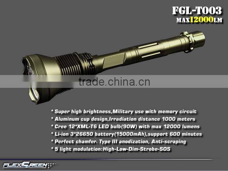 Flexgreen 90w 12000lm high 12 xml T6 12000-lumen led flashlight