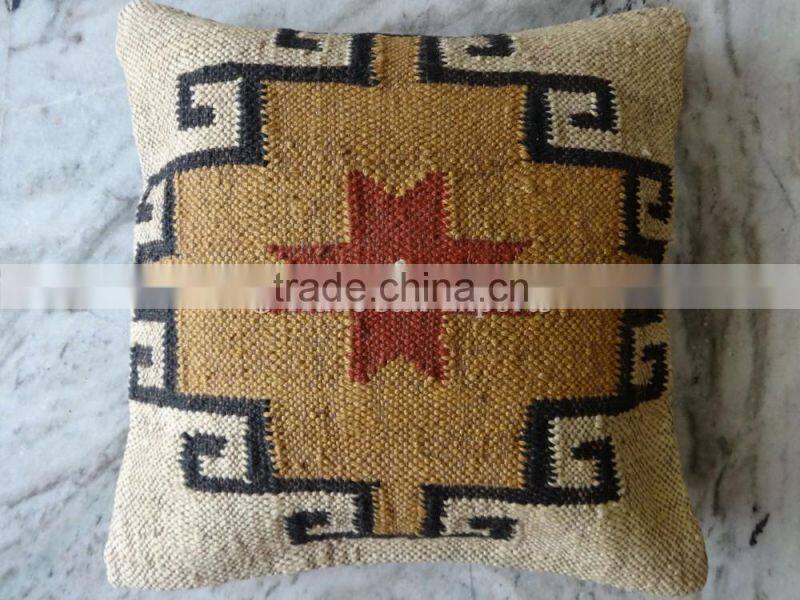 Indian Kilim Cushion Cover 18X18 Pillows Boho Ethnic Shams Jute Pillow Cases